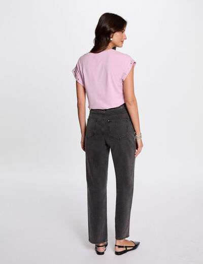 T-shirt manches courtes clous rose pastel femme