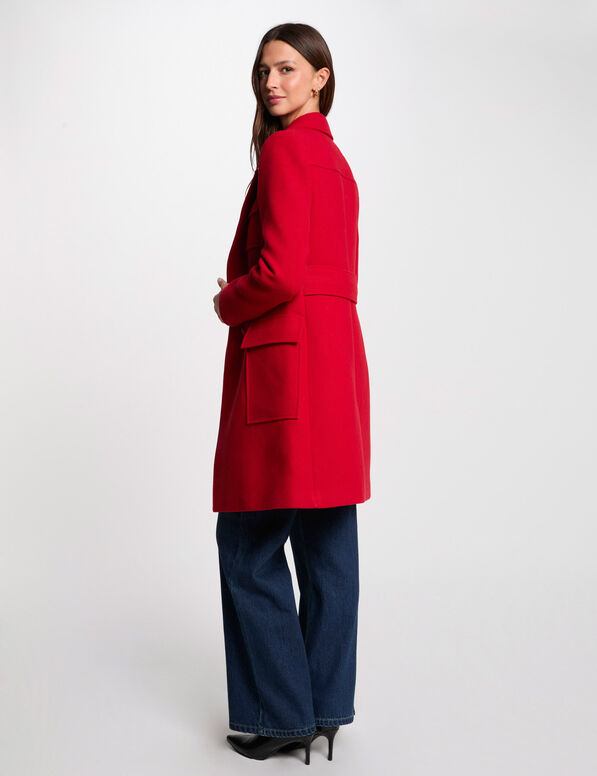 Lange jas met knopen rood vrouw