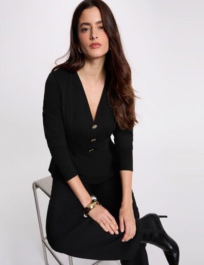 T-shirt cintré col v noir femme