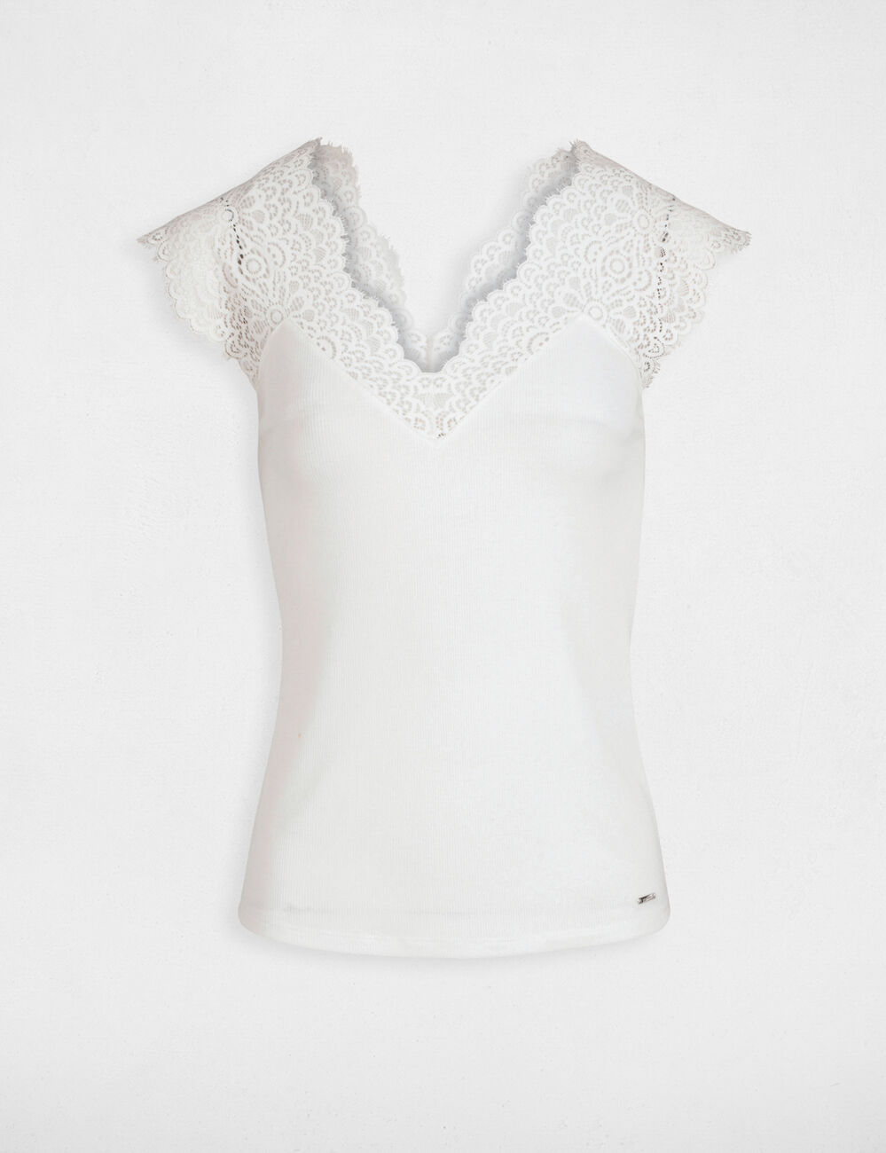Tanktop met brede kanten bandjes ecru vrouw