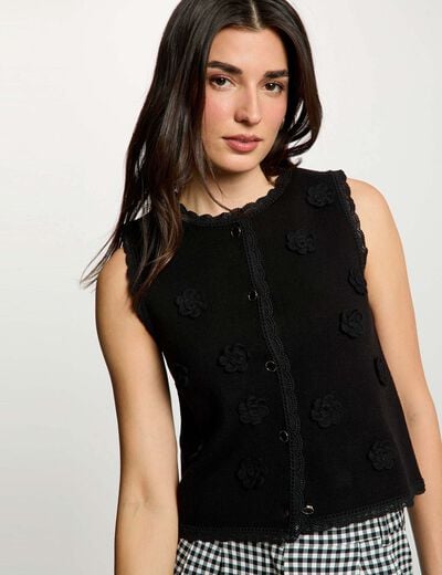 Getailleerd vest met ronde hals zwart vrouw