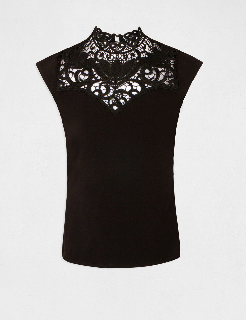 T-shirt manches courtes &agrave; dentelle noir femme