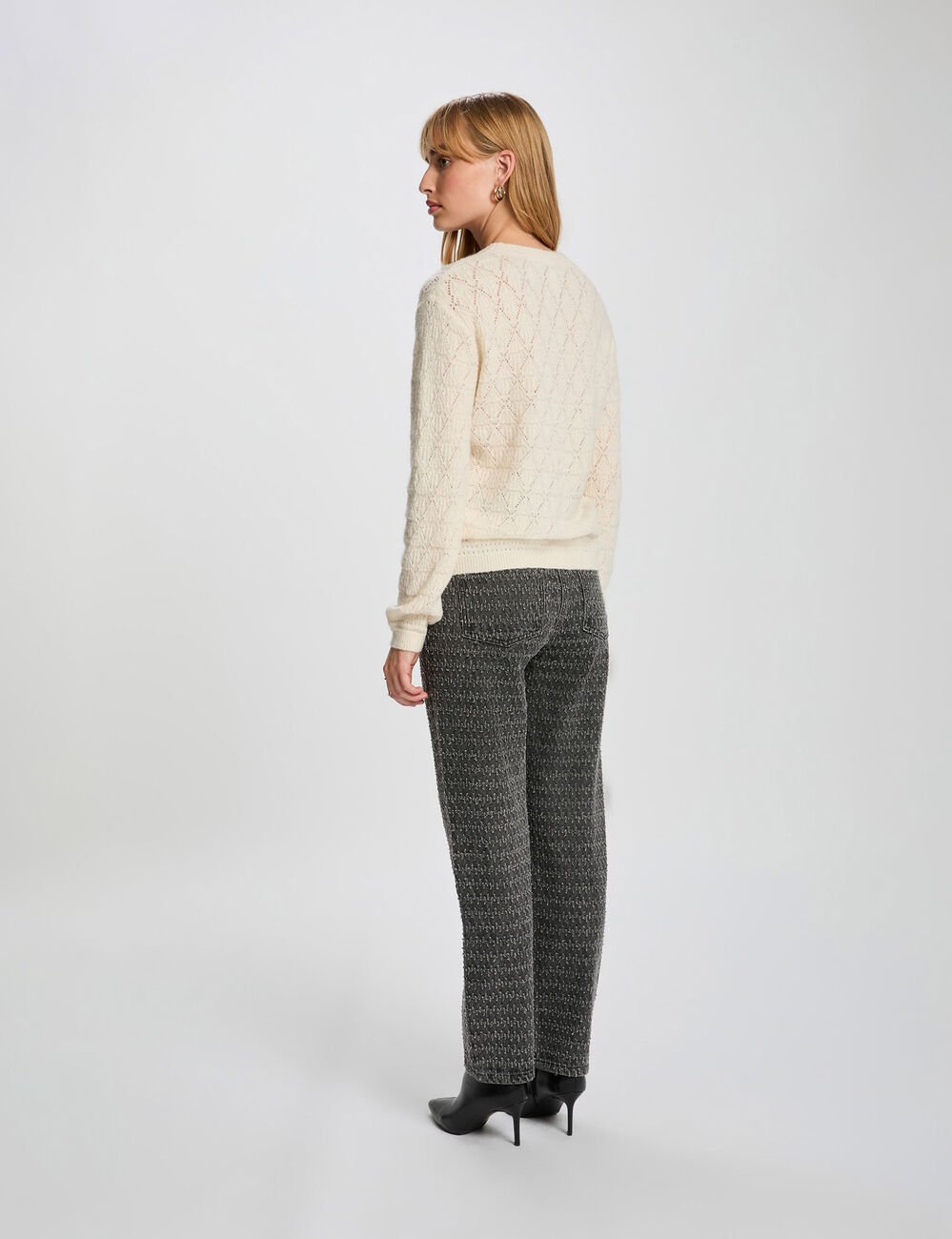 Pull col rond fantaisie ivoire femme