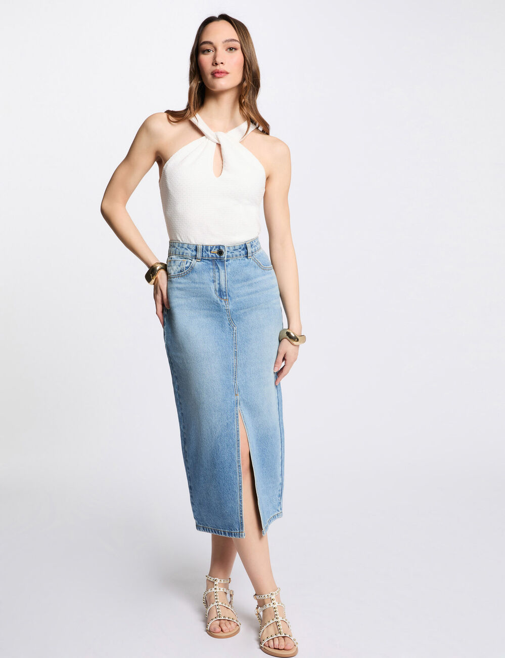 Mouwloze tanktop helder wit vrouw