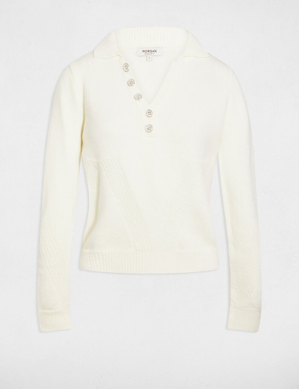 Pull col revers blanc femme