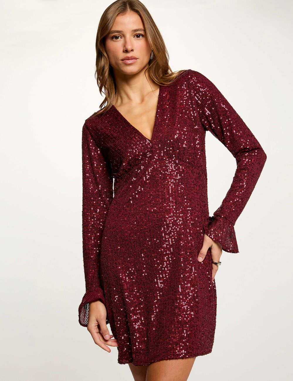 Robe courte à sequins prune femme