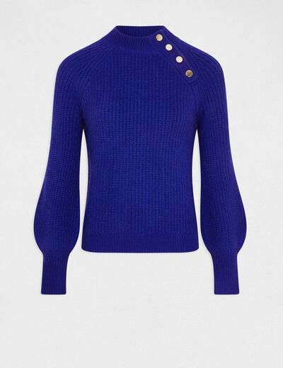 Pull manches longues col montant bleu femme