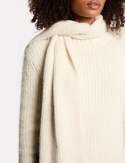 Pull col écharpe ivoire femme