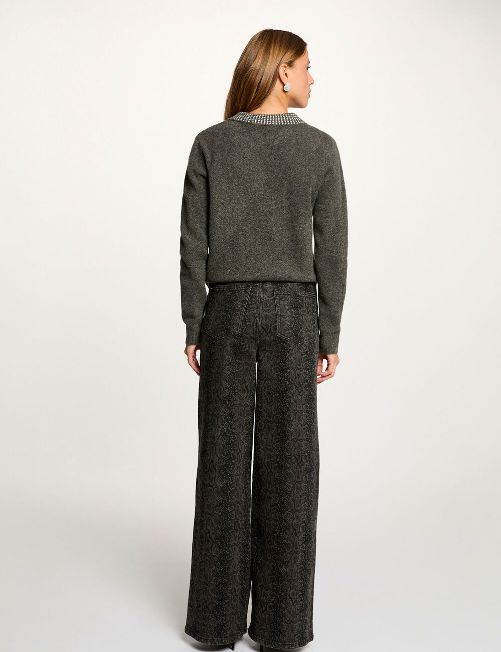 Hoge taille wijde jeans meerkleurig vrouw