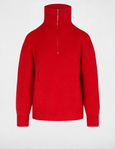 Pull col camionneur rouge femme