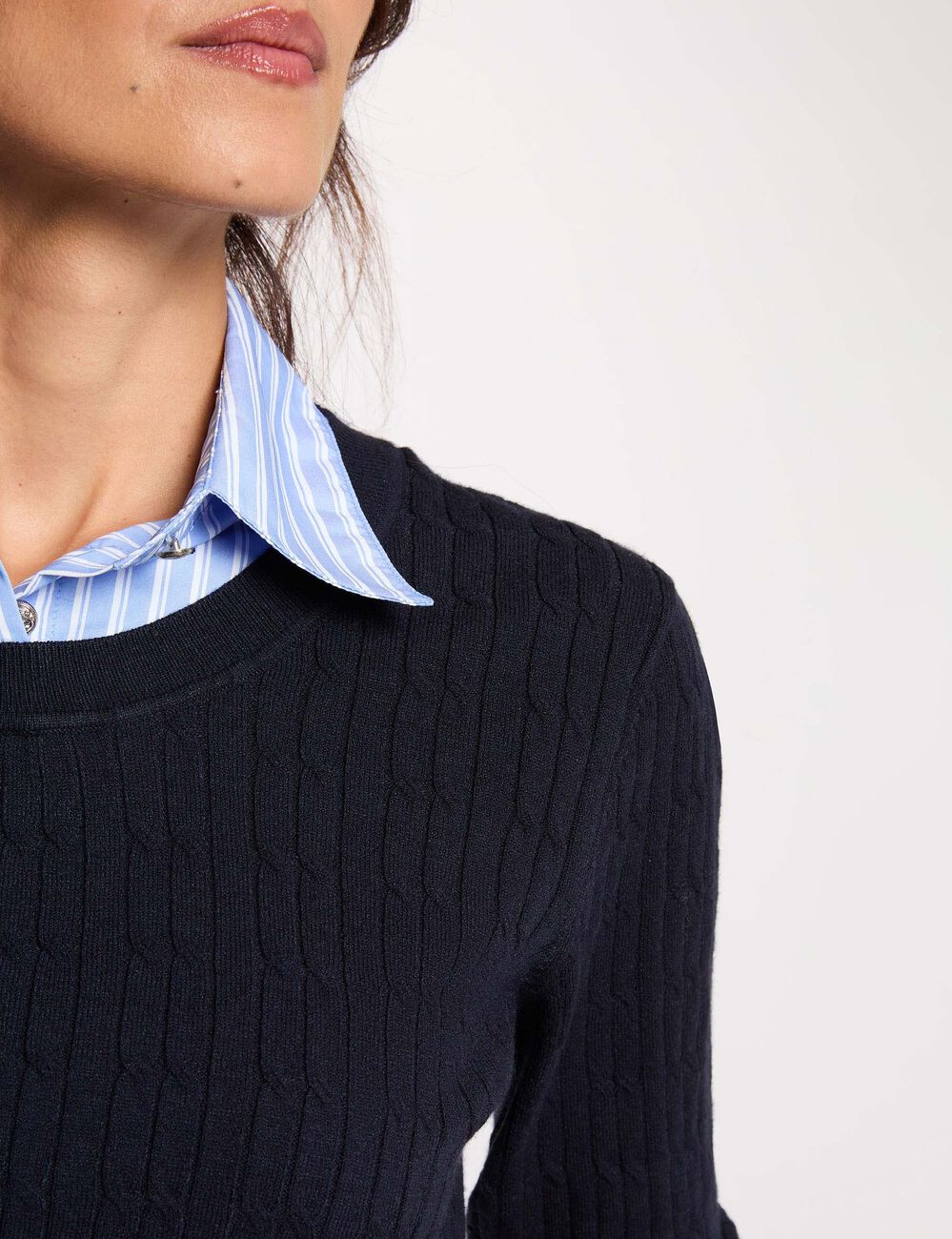 Pull col chemise bleu marine femme