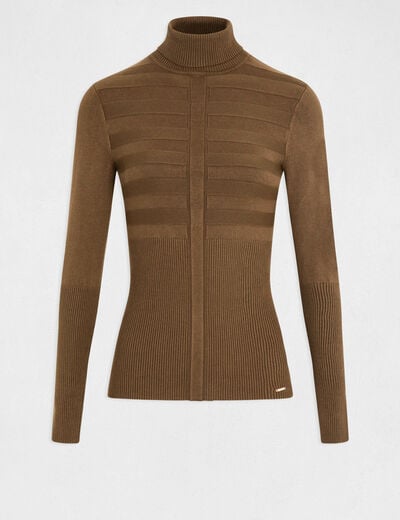 Pull col roul&eacute; ajust&eacute; vert fonc&eacute; femme