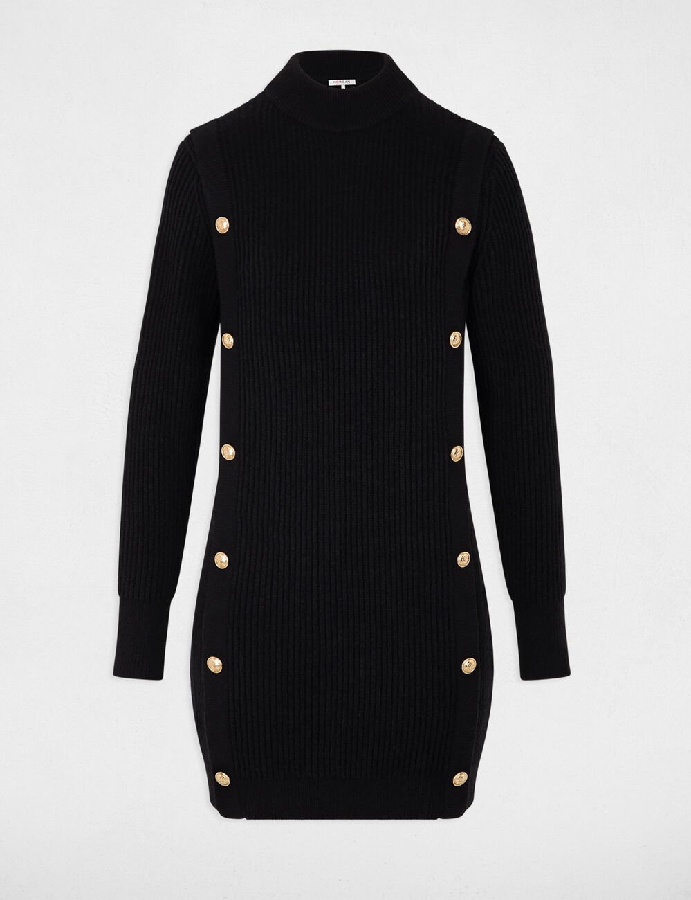 Robe tricot courte col rond noir femme