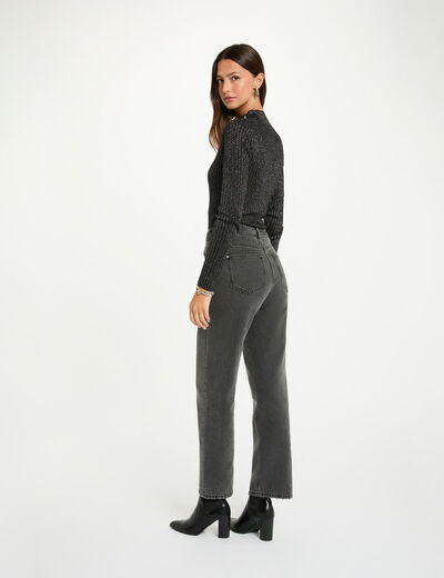 Pull ajusté col montant noir femme
