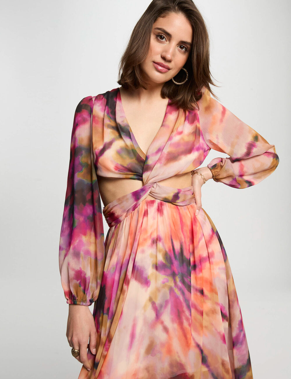 Robe longue droite imprimée multicolore femme