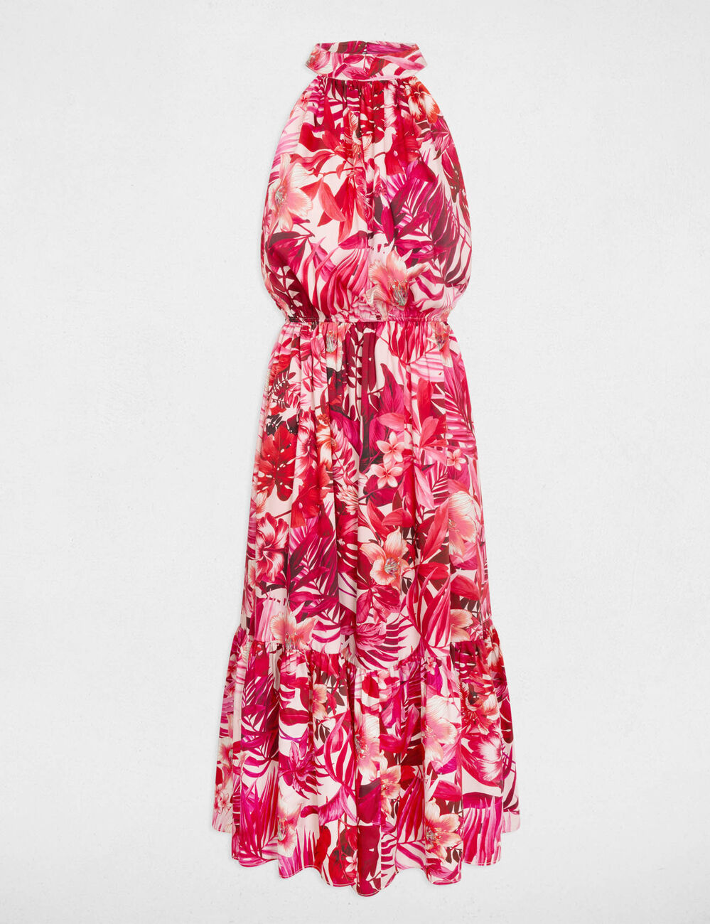 Robe satin&eacute;e col montant multicolore femme