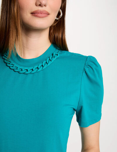 T-shirt manches courtes chaîne bleu turquoise femme