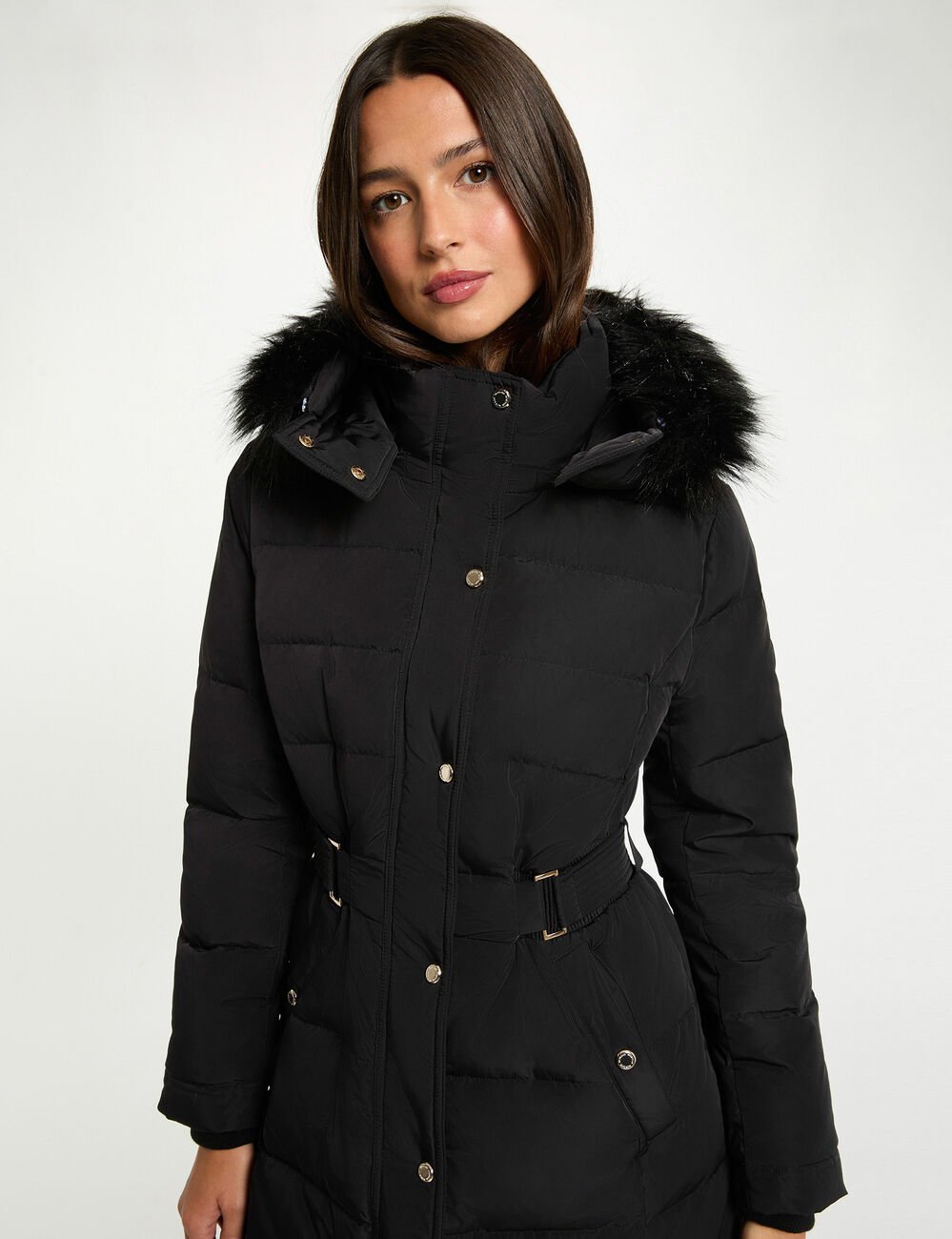 Doudoune longue à capuche noir femme