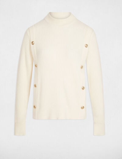 Pull court col roulé ivoire femme