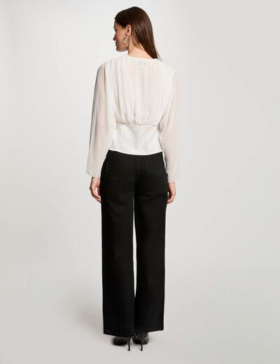 Blouse met lange mouwen en drapeereffect helder wit vrouw