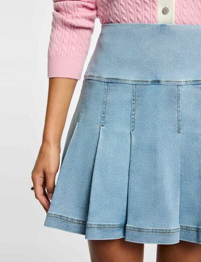 Geplooide korte rok stone washed denim vrouw