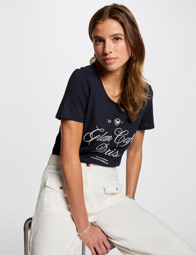 T-shirt à inscription bleu marine femme