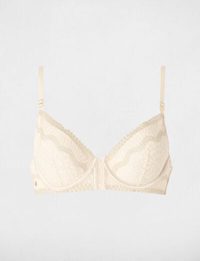 Soutien-gorge dentelle bretelles fines beige femme