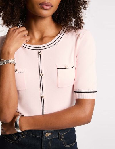 Getailleerd vest met korte mouwen lichtroze vrouw