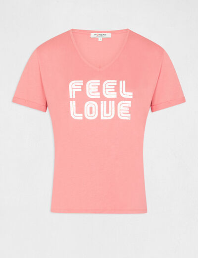 T-shirt manches courtes à inscription rose femme