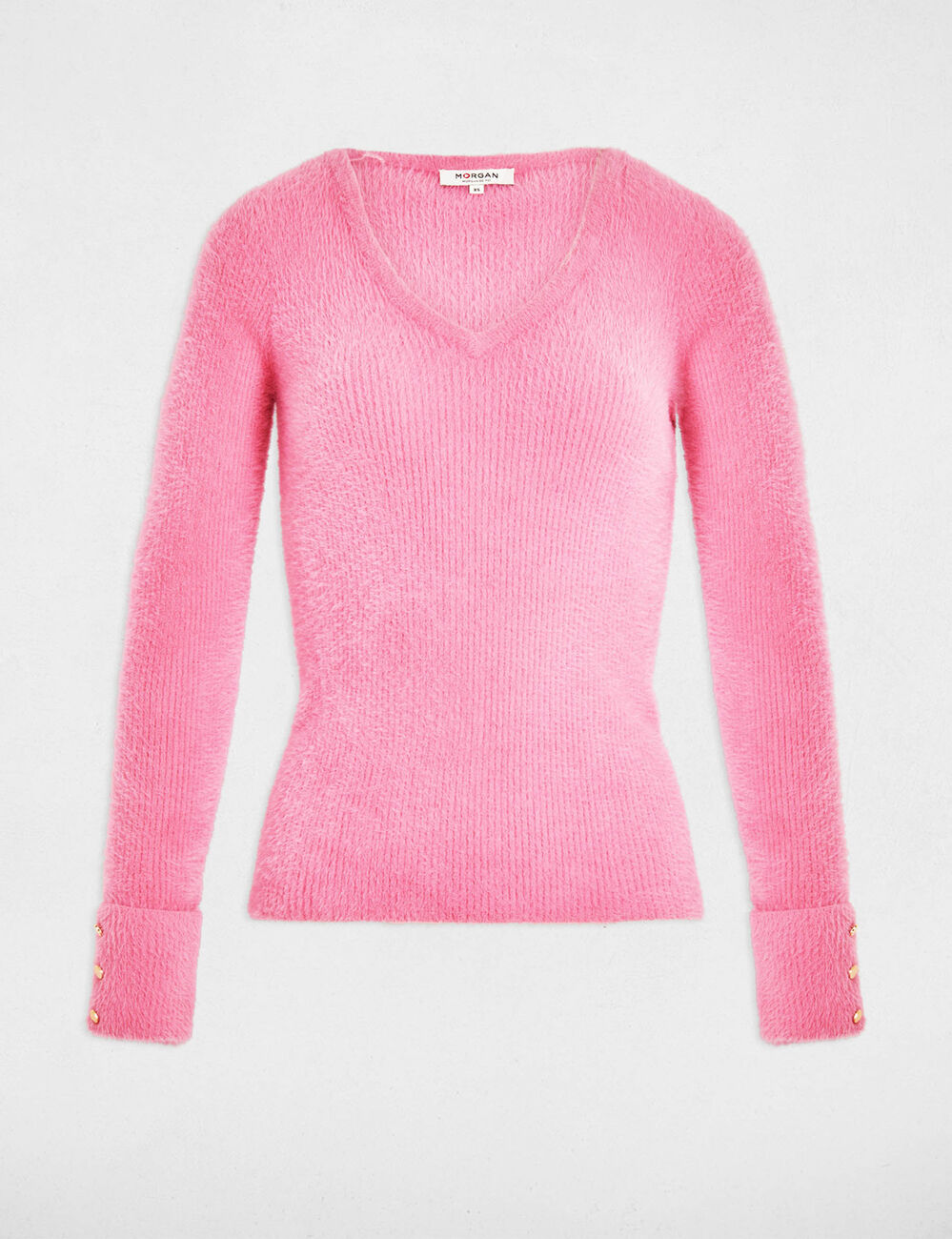 Pull manches longues maille duveteuse rose femme