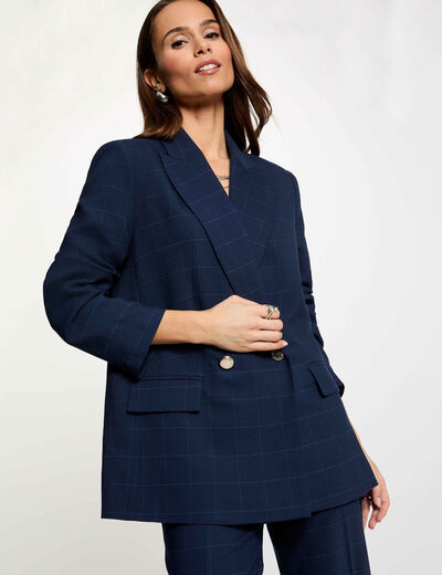 Rechte geruite blazer marineblauw vrouw