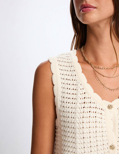 Gilet ajouré sans manches ivoire femme
