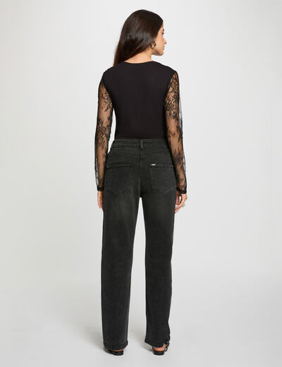 Kanten V-hals T-shirt zwart vrouw