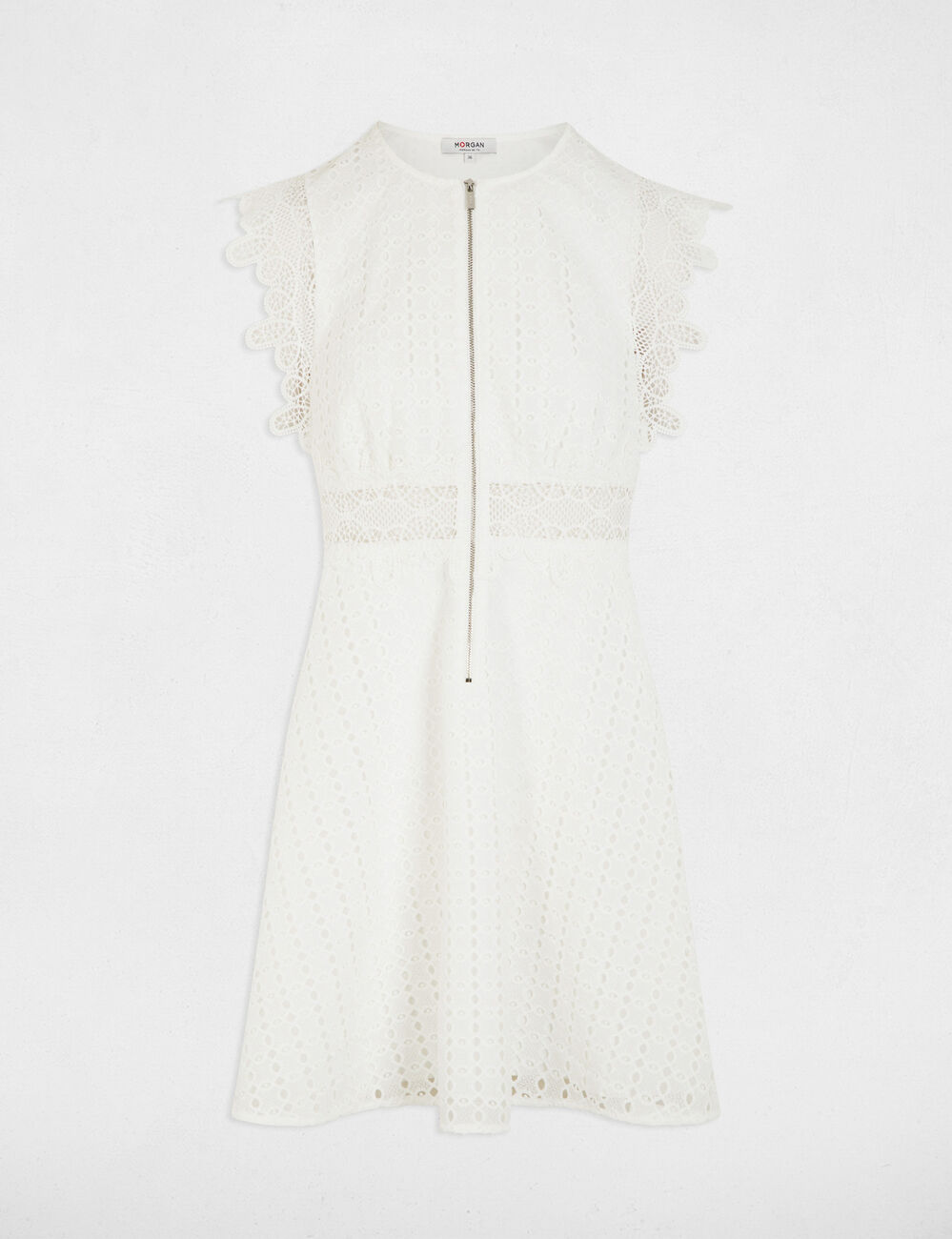 Robe courte &eacute;vas&eacute;e dentelle blanc femme