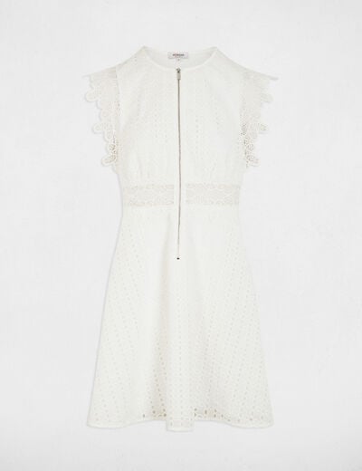 Robe courte &eacute;vas&eacute;e dentelle blanc femme