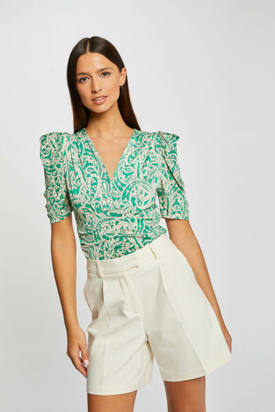 T-shirt manches courtes froncé imprimé multico femme