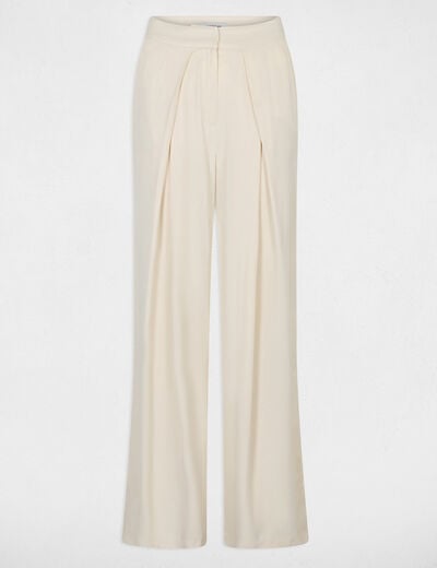 Pantalon fluide taille haute ivoire femme