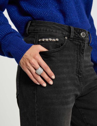 Jean large taille haute gris foncé femme