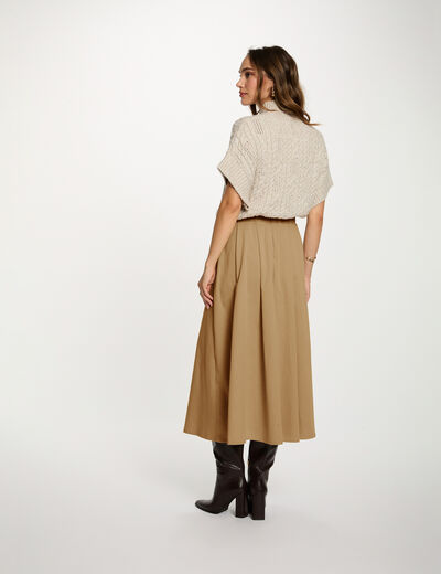 Korte trui met opstaande kraag beige vrouw