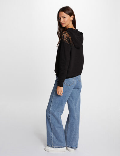 Hoodie met kanten details zwart vrouw