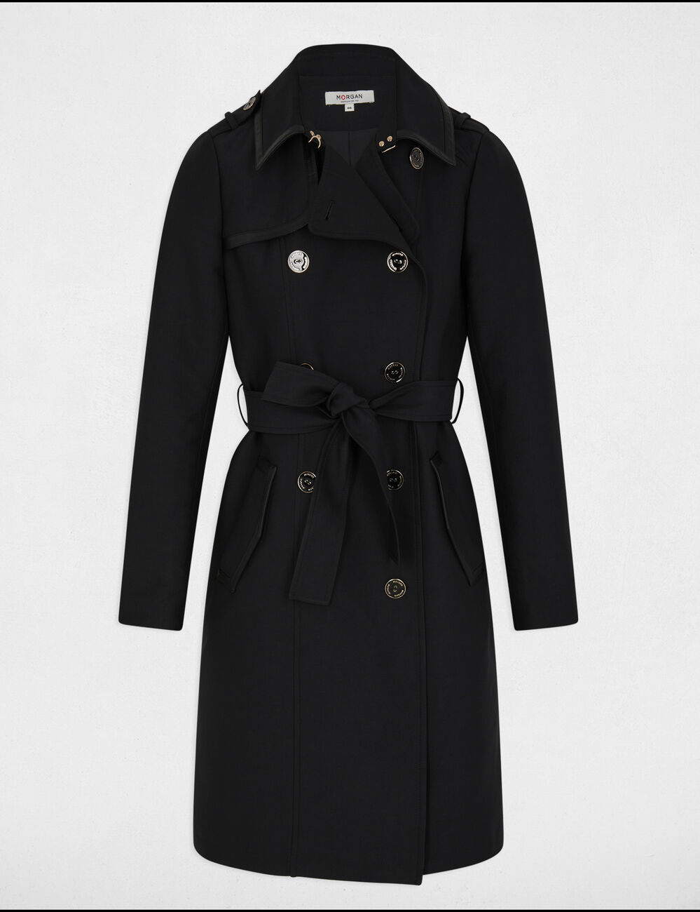 Lange trenchcoat met riem zwart vrouw