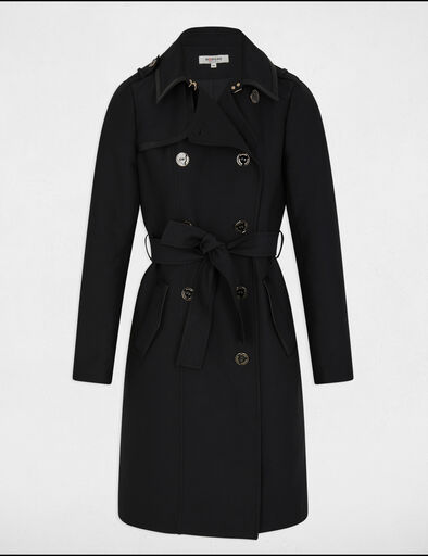 lange trenchcoat met riem zwart vrouw Lange trenchcoat met riem zwart vrouw