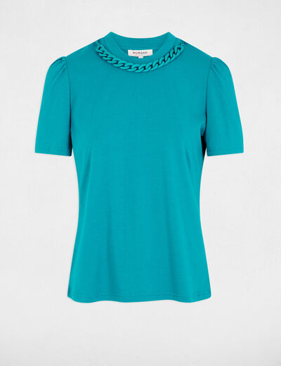 T-shirt manches courtes chaîne bleu turquoise femme
