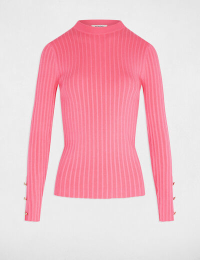 Getailleerde trui met opstaande kraag fuchsia roze vrouw