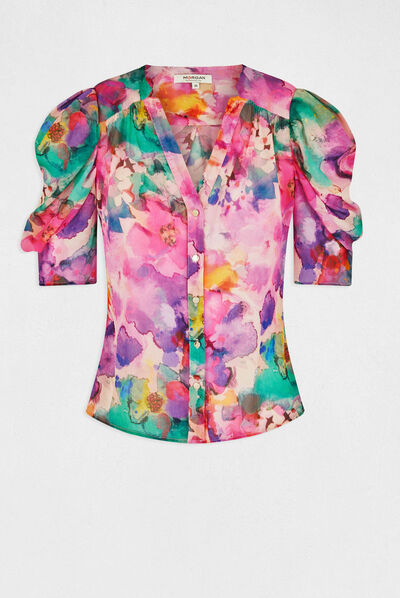 Chemise manches courtes imprimée multico femme