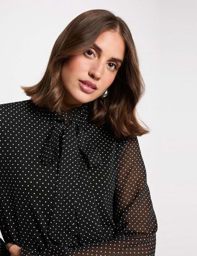 t shirt col lavalliere noir femme T-shirt col lavallière noir femme