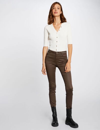 Pantalon slim enduit taupe femme