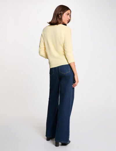 Vest met V-hals en lange mouwen lichtgeel vrouw