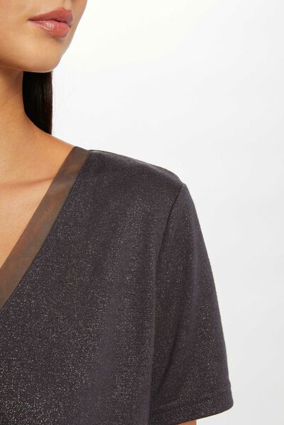 T-shirt met korte mouwen met lovertjes antracietgrijs vrouw