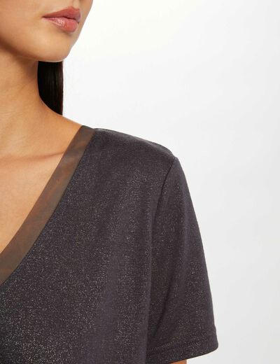 T-shirt manches courtes à paillettes gris anthracite femme